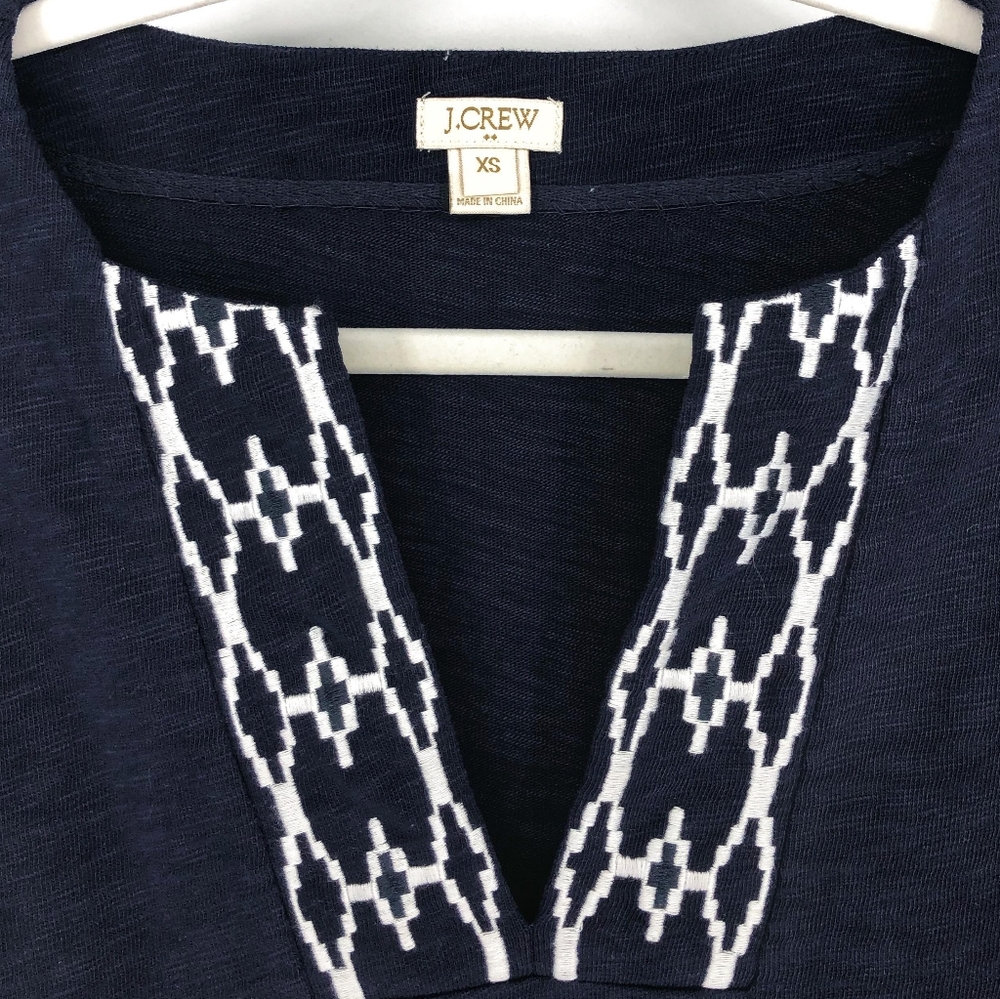 J. Crew Factory Navy Geometric Trim V Neck Blouse - Picture 5 of 5
